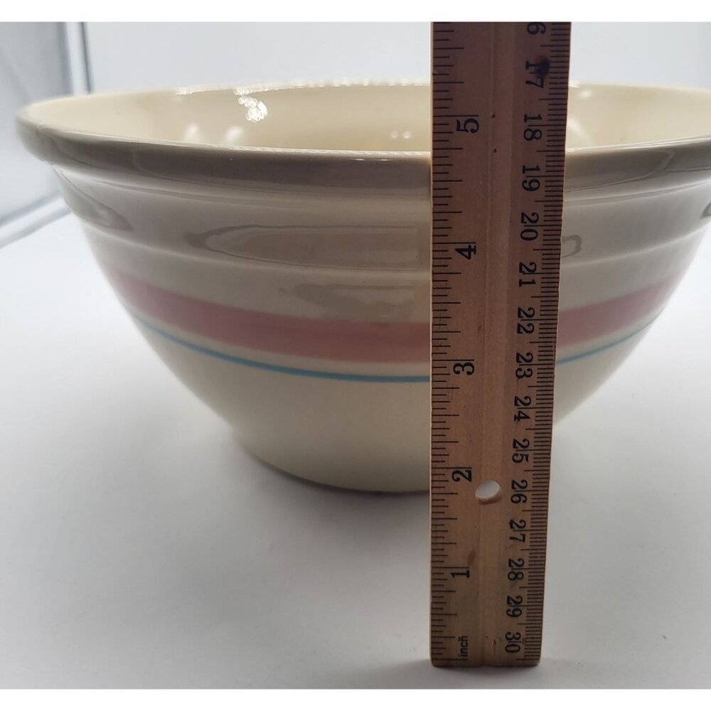 MCCOY Memories Pottery Ovenware Mixing Bowl Cream Pink Blue Stripe - Picture 10 of 10
